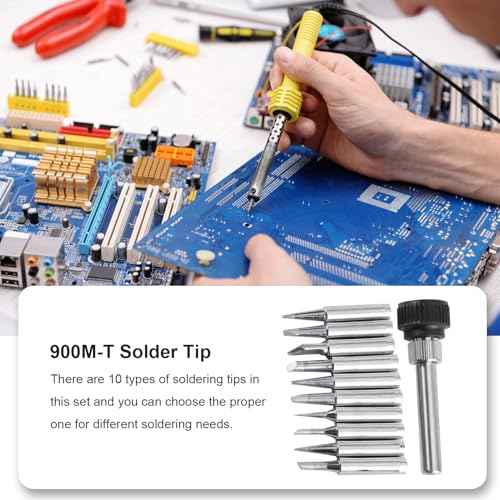 900M-T Series Copper Base Solder Iron Tips Set Electroplating Iron and Replaceable Low Temperature Soldering Shape I B K 1.2D 1.6D 2.4D 3.2D 2C 3C 4C[10 pcs Tips +1 Retaining