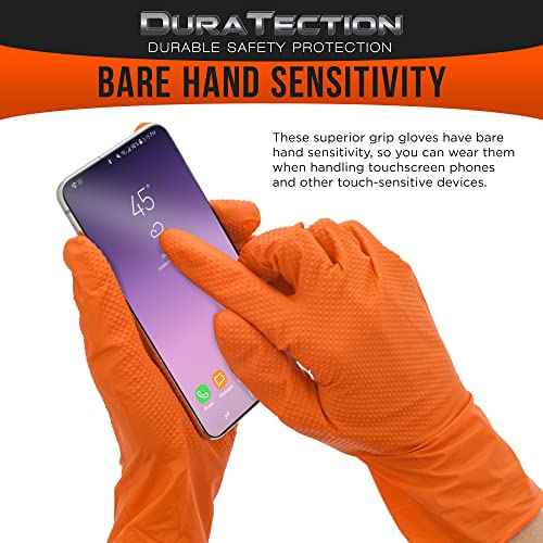 Dura-Gold Duratection 8 Mil Orange Super Duty Diamond Textured Nitrile Disposable Gloves, 3 Boxes of 100, Large - Latex Free, Powder Free, Food Safe, Safety Protection Work Gloves, Industrial