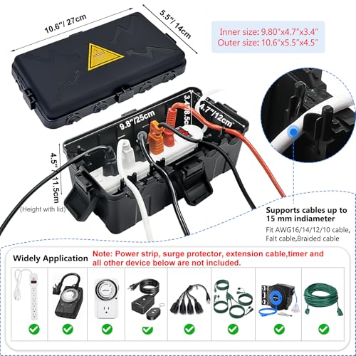 Hrensaw Medium Black Outdoor Waterproof Electrical Box 10.6x5.5x4.5 inch Weatherproof Connection Cover