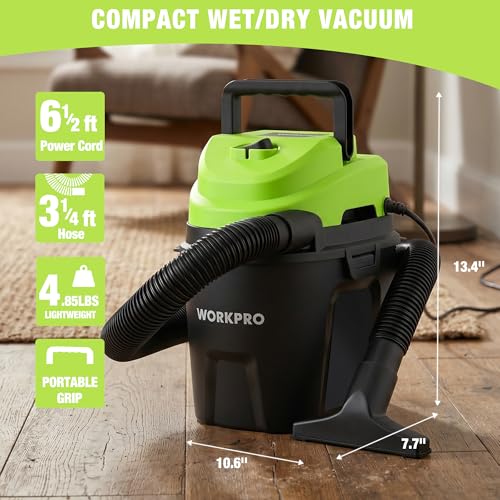 WORKPRO 1.5 Gallon Wet Dry Vacuum Cleaner 2.5 Peak HP Portable Shop Vacuum