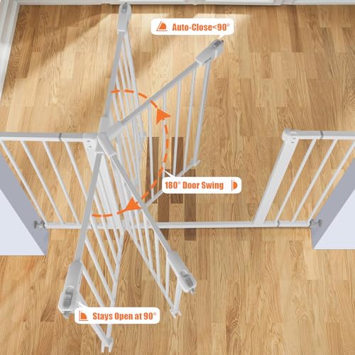 Keny 29-42.5 Inch White Baby Gate with Auto-Close Safety Lock for Stairs & Doorways