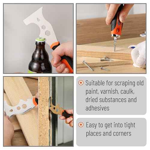 Bates- Paint Scraper, 16 in 1 Painters Tool, Paint Scrapers for Wood, Painters Tool, Painters Knife, Paint Scraper for Painting, Putty Knife, Putty Scraper, Hammer End, Screw Bits Inside