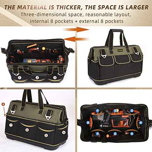 FASTECH 20-inch Wide Mouth Tool Bag with Water Proof Molded Base£¬Wide Mouth Tool Tote Bag,Waterproof Tool Organizer Bag for Men with Adjustable Shoulder Strap (20 inch)