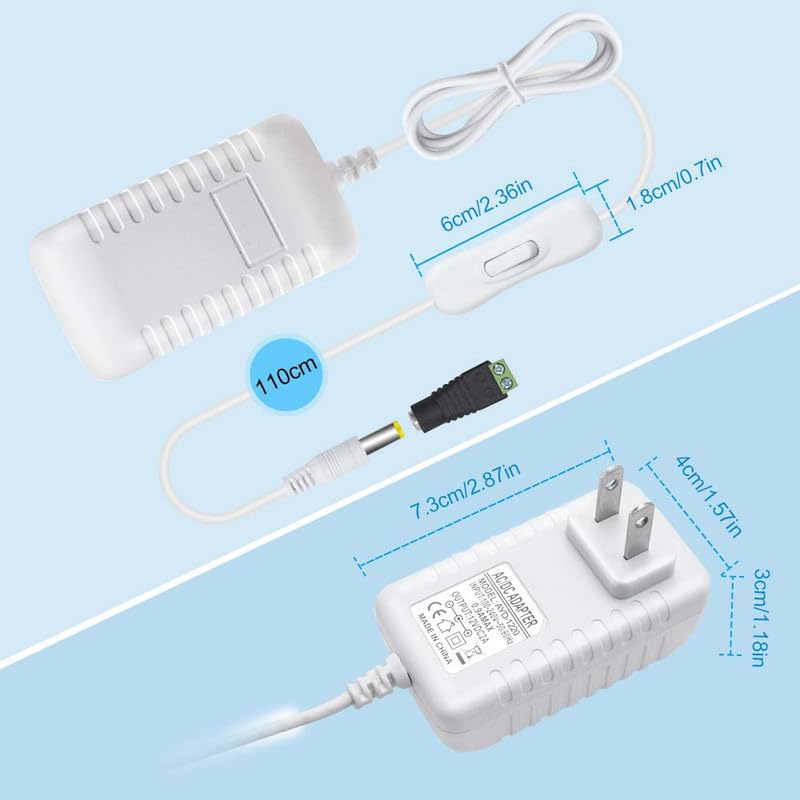 White 12V 2A 24W Power Supply with On/Off Switch for LED Strip Lights - LightingWill