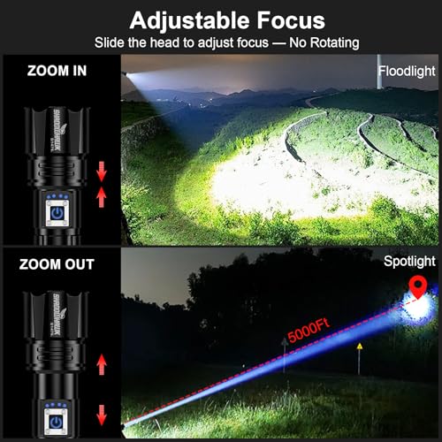 Shadowhawk Black 10000 Lumens Rechargeable 30W LED Flashlight with Focus