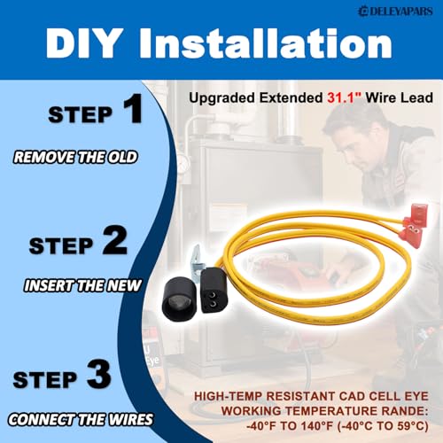 Beckett 7006U Cad Cell Flame Sensor Kit with 31.1" Lead Wires - Replacement for AF/NX/SR/SF Burner Oils