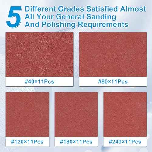 55Pcs Mouse Detail Sander Sandpaper, Professional 40 80 120 180 240 Grits Mouse Sander Pads for Sanding Polishing, 5 Hole Assorted Sander Sandpaper for Detail Mouse Sander