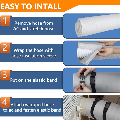 Benasan Portable AC Hose Insulation Sleeve - Light Gray, Fits 5-5.9 Inch Hose, Easy Install