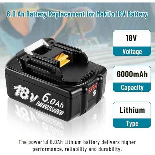 6.0Ah Battery Replace for Makita 18V BL1860B BL1860 BL1820 BL1830B BL1840B BL1850B Batteries Compatible with Original Makita 18 Volt Battery Tools and Chargers(2Pack High Capacity Batteries)