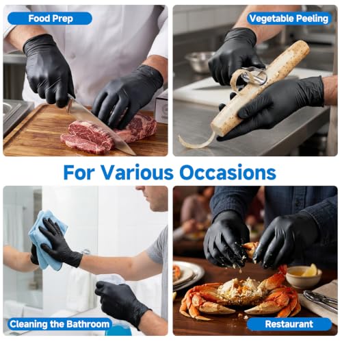 ONLYSTAR Food Grade Black Nitrile Disposable Gloves Large, 100 Pcs - 5 Mil Thick, Textured Grip, Touchscreen Compatible