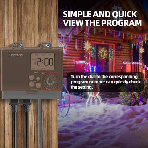 Outdoor Digital Pool Timer Waterproof 20A with 2 Grounded Outlets, Programmable, 6 Program Sets