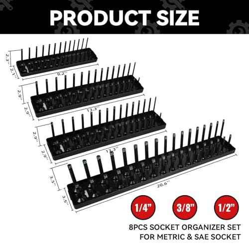 8PCS Socket Organizer Tray Set,SAE & Metric Socket Trays, 2PCS 1/4", 4PCS 3/8", 2PCS 1/2" Drive Deep and Shallow Socket Holders for Toolboxes (8pcs socket organizer£©
