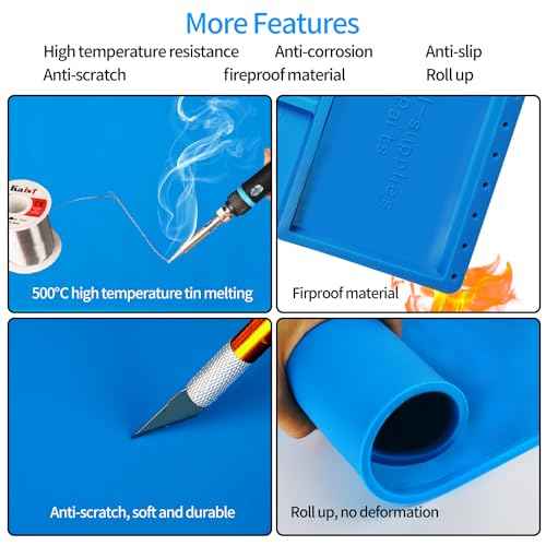 Kaisi Large Soldering Mat Heat Resistant,Silicone work mat,Magnetic solder mat,Electronic Solder Pad with Anti Static Wrist Strap for Soldering Station,Phone,Laptop,Tablet,Watch Repair(Blue)