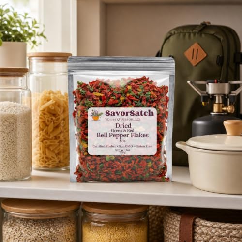SavorSatch Dried Red & Green Bell Pepper Flakes 8oz Resealable Bag, Kosher, Non-GMO