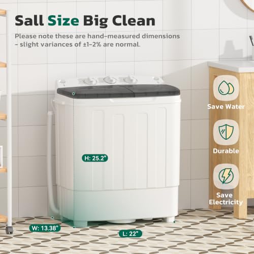 Greenvelly Grey 25lbs Portable Twin Tub Washing Machine & Spinner Combo – Compact Semi-Automatic Laundry for Dorms & RVs