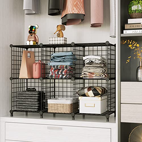 AWTATOS Black Wire Cube Storage Shelf 6-Cube Closet Organizer