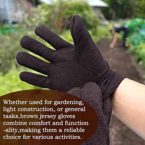 Brown Jersey Gloves ? Large, US Clute Pattern with Knit Wrist Cuff, Jersey Gloves for Men (2 Pairs or 12 Pairs)