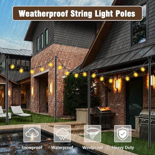 AILBTON 10Ft String Light Poles 4 Pack Outdoor Lighting Fence Mounts with Brackets