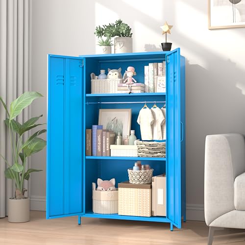 Erosoei Metal Locker Storage Cabinet - 2 Door Steel Wardrobe with Adjustable Shelves, Kids & Office Use
