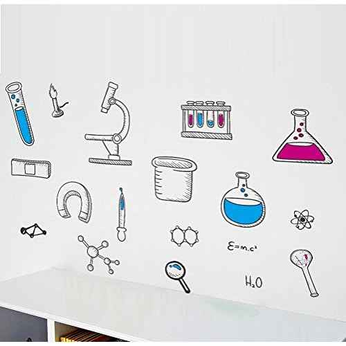 BIBITIME Science Laboratory Wall Decals Vinyl Chemical Element Tool Stickers for School Classroom Nursery Bedroom Children Student Study Teens Kids Room Decor DIY Home Art Decorations