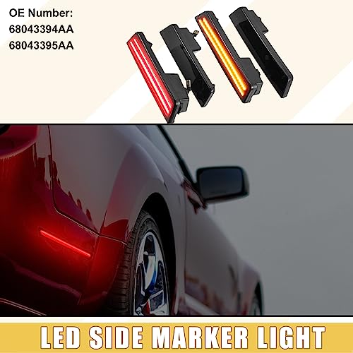 LED Side Marker Light 68043394AA Front Rear Turn Signal Lights Fender Sidemarker Lamps for Dodge Challenger Black Lens Amber Red LED Light 2 Pair