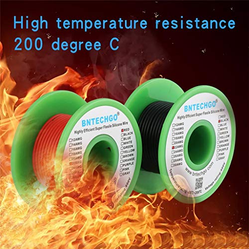 BNTECHGO 22 AWG Silicone Wire - Red & Black, 25ft Each, Tinned Copper, High Temp Resistance