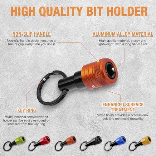 Bit Holder 1/4 Inch Hex Shank 6Pcs, Drill Bit Holder Aluminum Alloy, Quick Release Screwdriver Nut Driver Drill Bit Extension Screw Adapter with Black Keychain Carabiner Tool Gifts for Men by XIOGZAXI