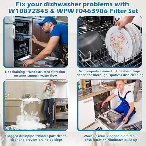 BigHead W10872845 Dishwasher Pump Filter Cup & WPW10463906 Screen Filter – 2-in-1 Replacement Kit