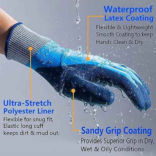Waterproof Work Gloves Gardening Gloves Superior Grip Coating for Men Women