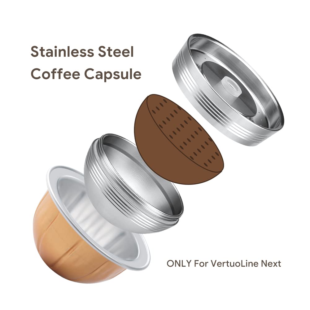 BENFUCHEN Stainless Steel Reusable Vertuo Capsule Compatible With VERTUO NEXT+EMPTY Refillable Alumium-VERTUO-Pods-80+150+230ml Each 2 Pcs +Coffee Tamper ForNespressoVertuoNext Reusable Pods