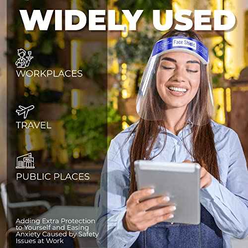 Face Shield | 10 Pack | Clear Plastic Face Shields for Women, Men & Kids, Anti-Fog, Lightweight Reusable Face Shield Mask, Safety Visor Cover with Comfortable Sponge & Elastic Band