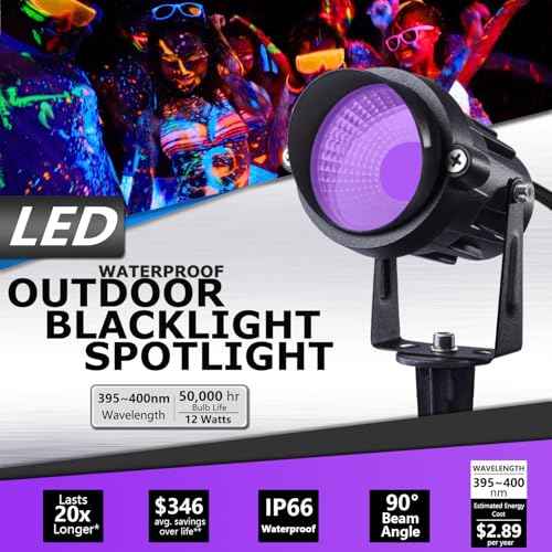 SUNVIE 6 Pack Halloween LED Black Lights12W Black Light Spotlight Outdoor 120V Outdoor Blacklight Spotlight Waterproof Halloween Blacklight Spot Light for Glow Party Fluorescent Body Paint