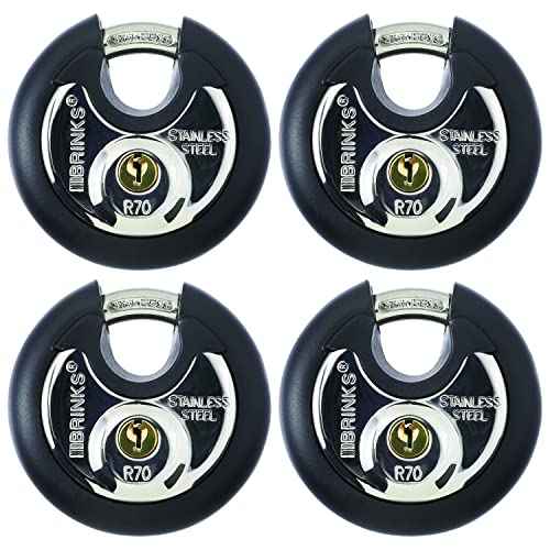 BRINKS Heavy Duty Padlock with Key - 70mm Discus Keyed Lock for Storage Shed, Garage, Storage Lockers, Sliding Doors, Tool Box, and Cabinets, 4 Pack