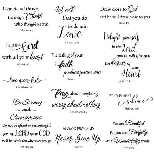 Generic 12 Pieces Bible Verse Wall Stickers,Inspirational Quotes Christian Wall Decals,Scripture Wall Decals,Peel and Stick,Motivational Wall Decal for Living Room Bedroom Bathroom Office, Black