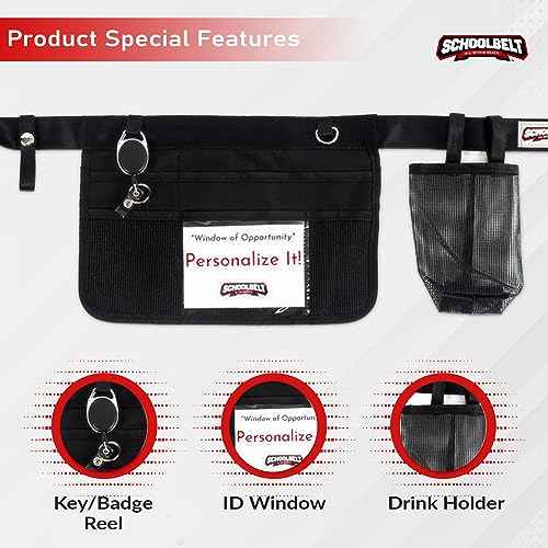 Premium Teacher Apron / 8 Varied Pockets/ID Sleeve/Drink Pouch/Retractable Key Carabiner/Teachers & Mobile Workers