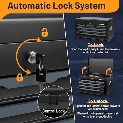 Goplus 24" 6-Drawer Steel Tool Chest with Top Tray – Black, Automatic Lock