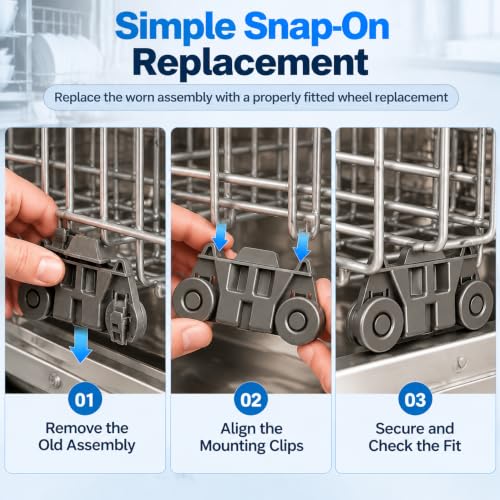 Kitchenaid/Whirlpool Dishwasher Lower Rack Wheels Replacement Pack of 4