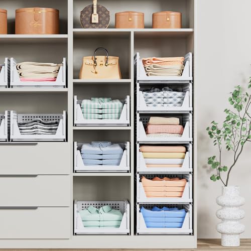White 5 Pack Stackable Closet Storage Baskets - Multi-Functional Organizers