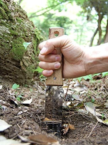 Nisaku Stainless Steel Hori Hori Weeding Knife with Wooden Handle, 7.25-Inch Blade