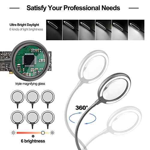 XYK Helping Hands Soldering Station with 3X Magnifying Glass with light, 4 Flexible Helping Hand Arms Magnifier and Third Hand Soldering Tool for Electronic Repair Soldering Jewelry Crafts