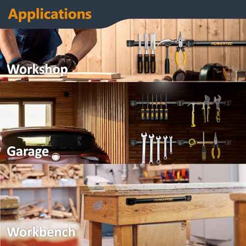 POWERTEC Magnetic Tool Holder Strip 12" 8PK, Metal Magnet Tool Bar Organizers for Garage, Workshop & Kitchen w/Mounting Screws, Space Saving Shop Organization Accessories (71965-P2)