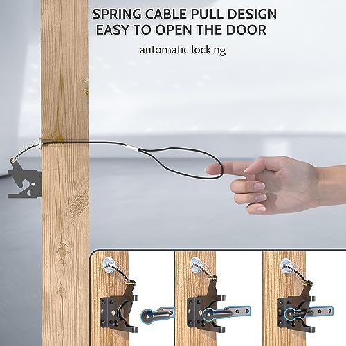 JZVXX Black Self Locking Gate Latch with Spring Cable for Wooden Fence - Carbon Steel