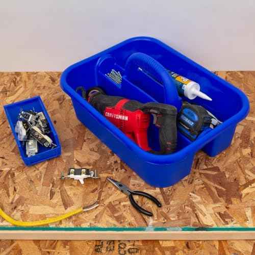 Akro-Mils 09185 Plastic Tote Tool & Supply Cleaning Caddy with Handle, (18-3/8-Inch x 13-7/8-Inch x 9-Inch), Blue (09185BLUE)