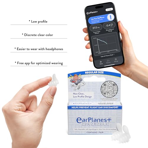 EarPlanes+ Invisible Airplane Travel Ear Protection Clear Low-Profile Design (Adult 1, Count)