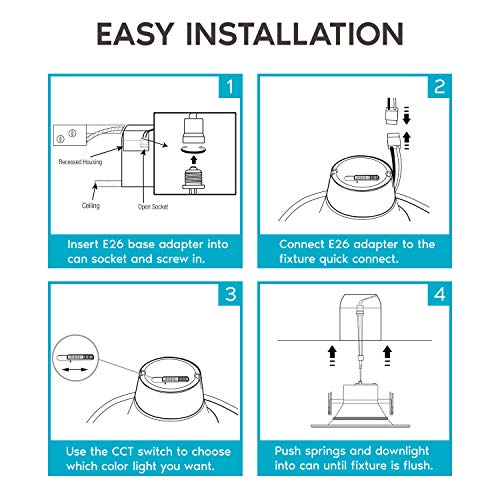 LUXRITE 5/6 Inch LED Recessed Retrofit Downlight 4 Pack, Dimmable, 14W=90W, 1100 Lumens, 5 Color Options