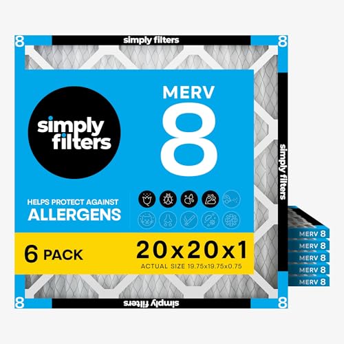 Simply 20x20x1 Air Filter MERV 8, 6-Pack, Furnace HVAC Filter, Actual Size 19.75"x19.75"x0.75"