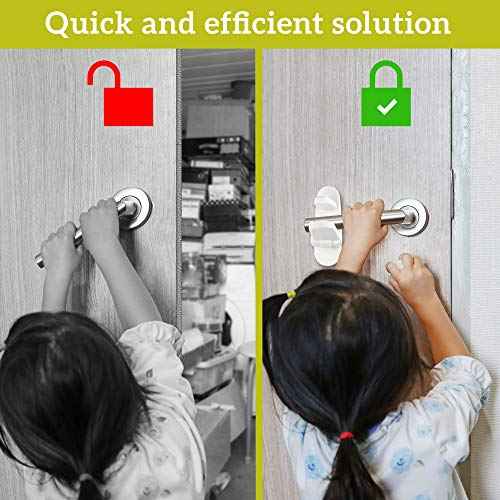 Door Lever Lock (1 Pack) Prevents Toddlers from Opening Doors. 3.25" L * 1.5" W * 4.5" H Easy One Hand Operation for Adults. Durable ABS with 3M Adhesive Backing. Simple Install, No Tools Needed.
