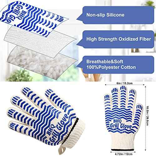 Oven Gloves, Heat Resistant BBQ Oven Glove-BBQ Gloves,Oven Glove Oven Mitts Heat Resistant for Kitchen Potholder,Grill,Grilling,Smoker,Barbeque-1 Pair(Blue)