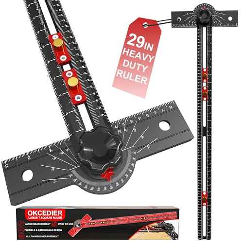 29 Inch Woodworking T Square Ruler, Aluminum Alloy, Adjustable Angle 15-165¡Æ Measurement Tool, Precision Drilling Positioning Guide for Carpentry, Drafting, Contractor, Scribe Crafting, Drywall