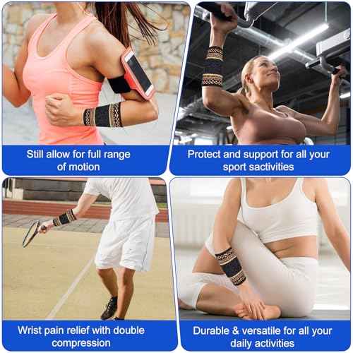 1 Pair Copper Wrist Compression Brace, Elastic Wrist Support Sleeve Sports Hand Wristlet Wrap for Women Men Gym Fitness, Workout, Typing, Weightlifting, Yoga(Medium)